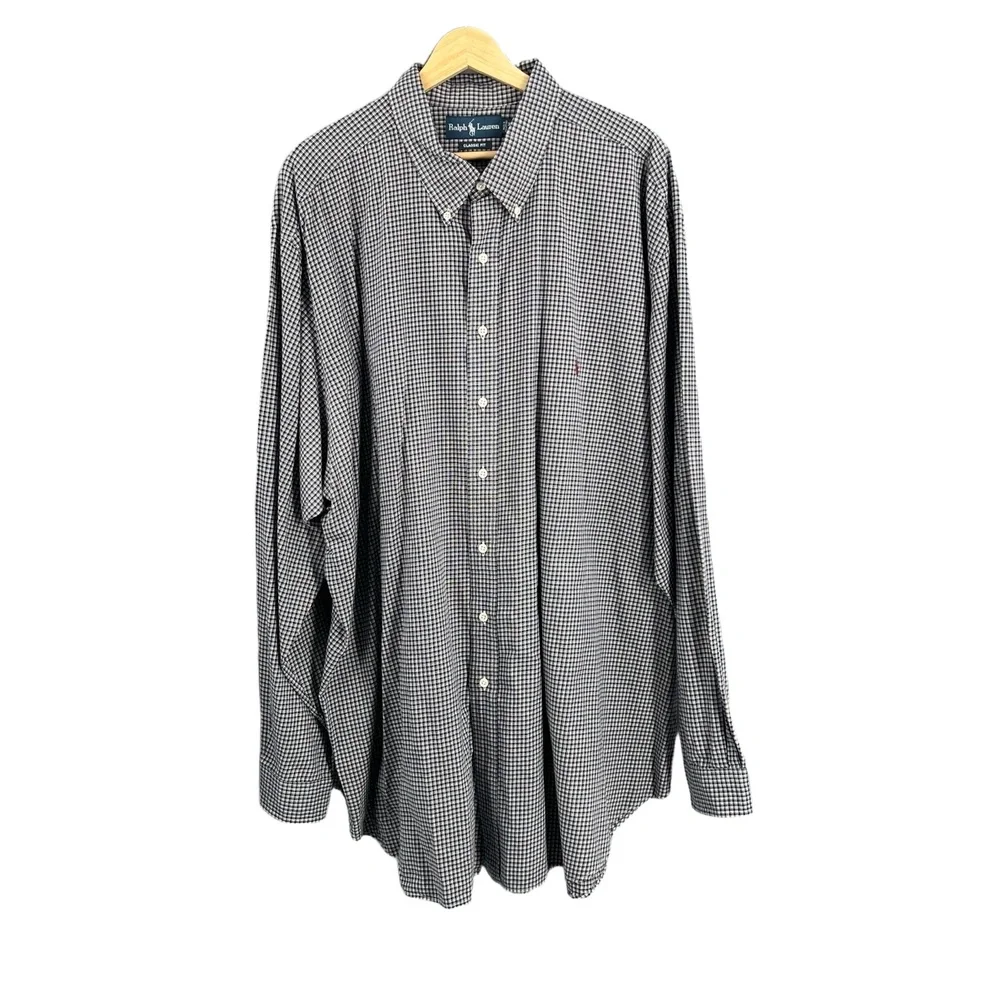 Ralph Lauren Mens Shirt Blue Plaid Check Classic Fit‎ Button Down Preppy 3XLT